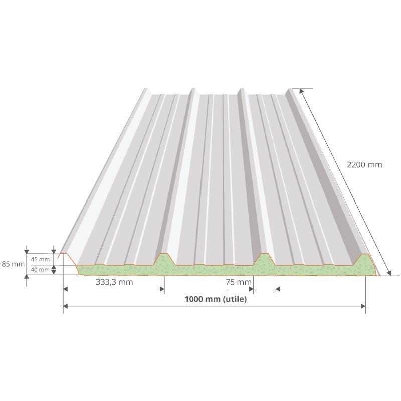 Panneau sandwich pour couverture isolée 2200x1000 mm AXEL PLUS® | Rouge Tuile | RAL 8012 - 4