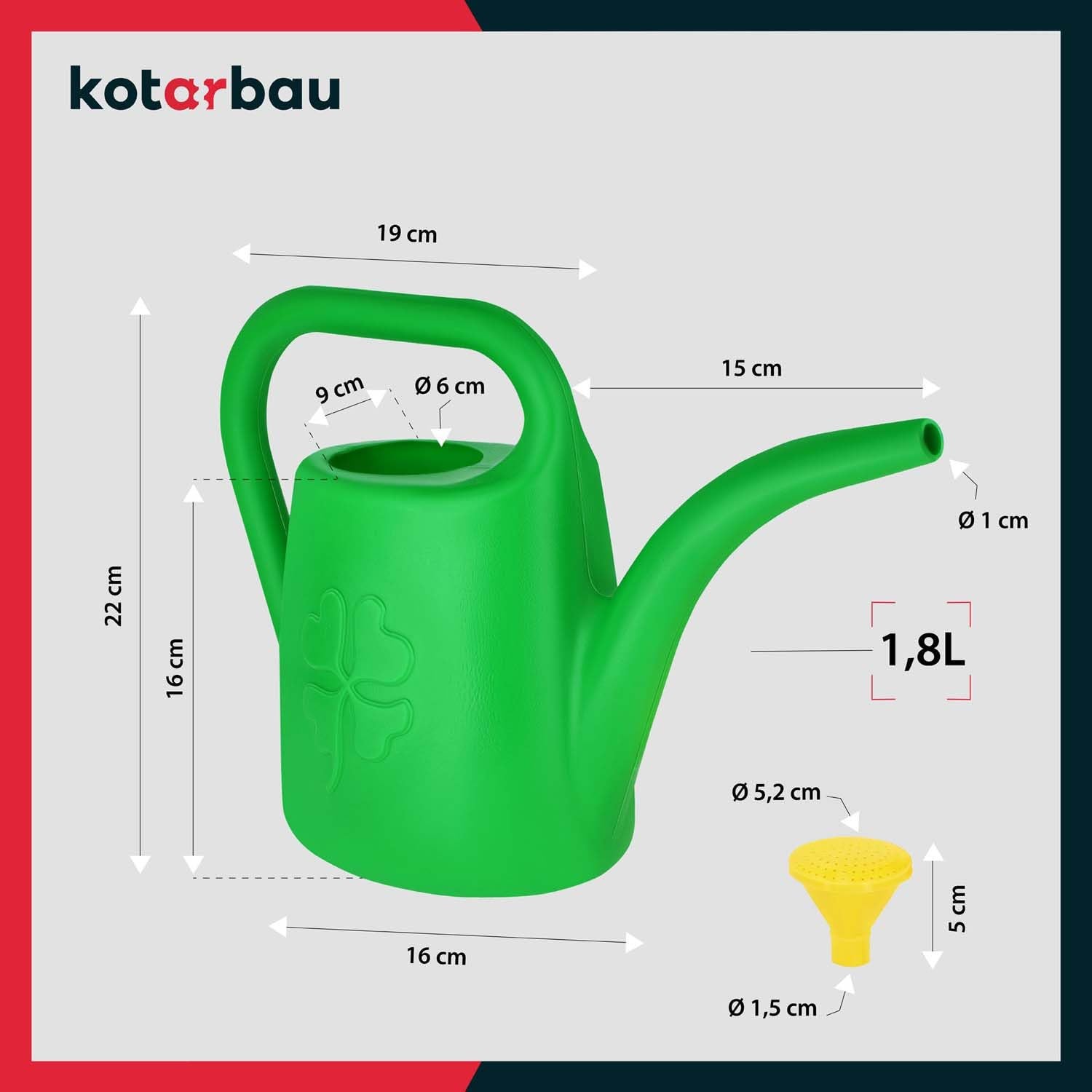 Konewka Ogrodowa Plastikowa - 1,8 L - Konewka do Ogrodu z Sitkiem - Podlewanie Roślin - Zielona KOTARBAU - 6