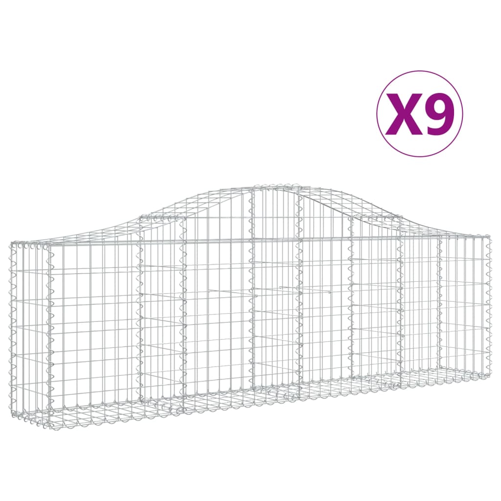 Cestas de gaviones arqueadas 9 piezas 200x30x60/80 cm hierro galvanizado