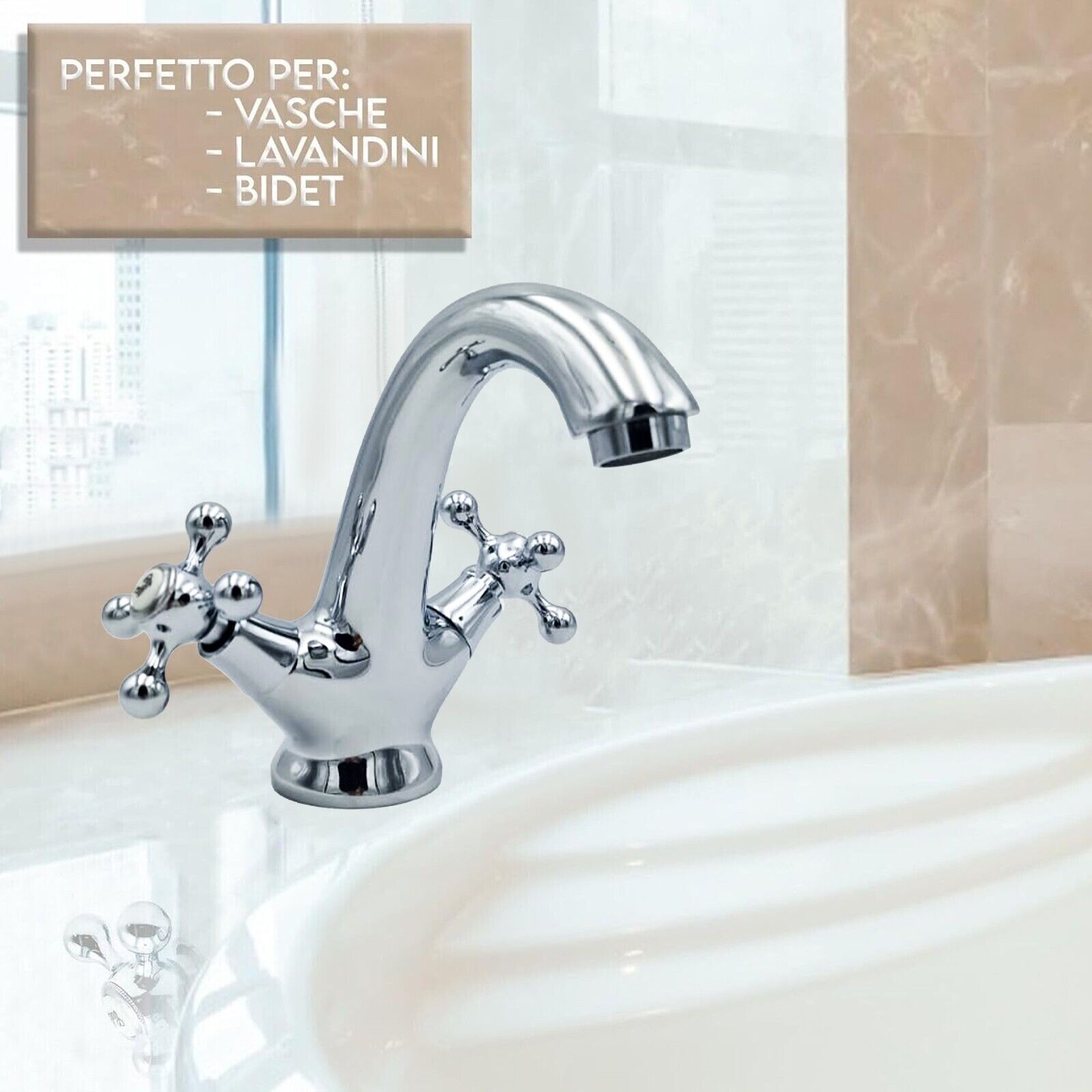 Rubinetto Miscelatore cucina bagno lavabo vasca due manopole in acciaio cromato comprensivo di piletta kit installazione 16.5 CM Maka - 2