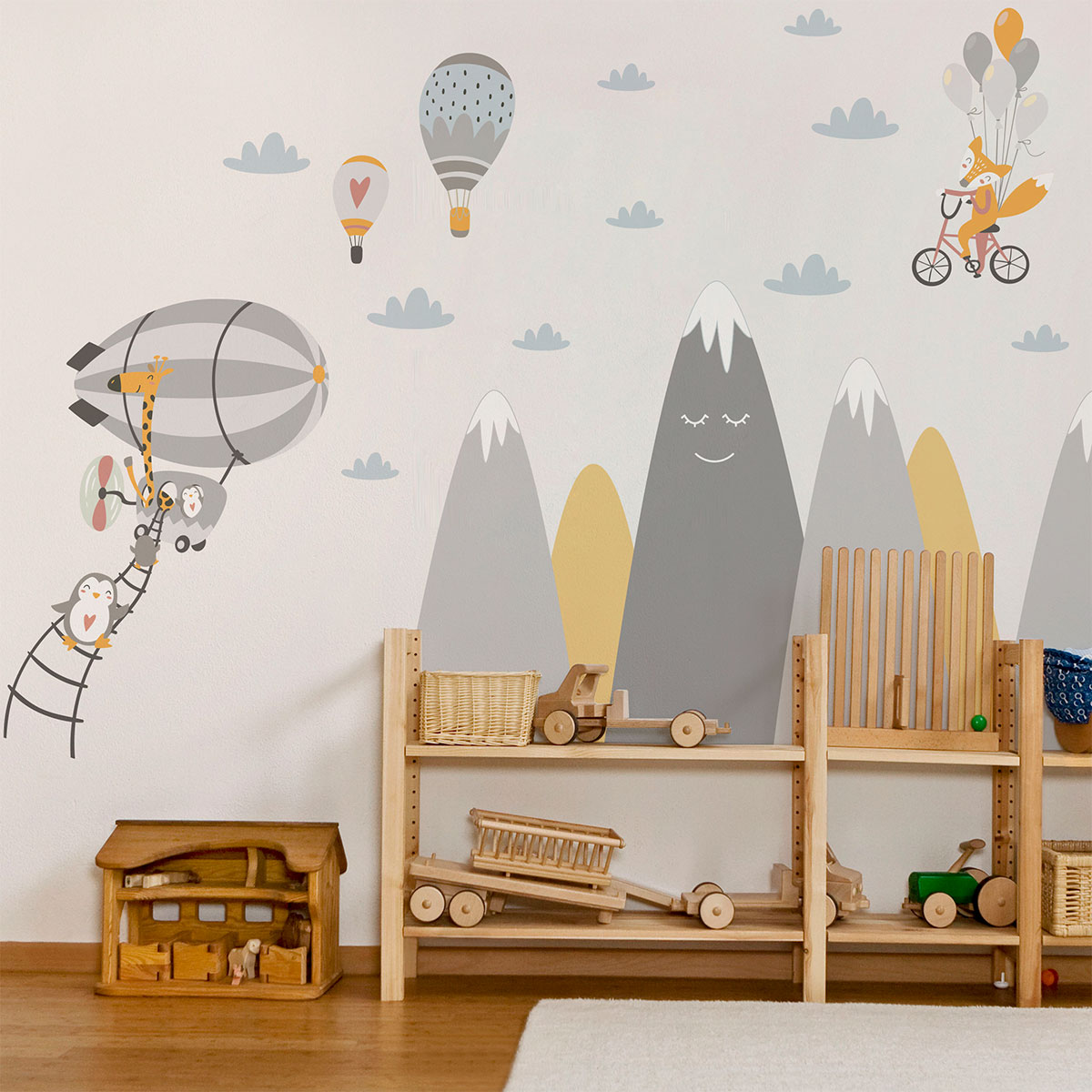 Vinilo niño escandinavo de montaña animales mágicos - adhesivo de pared - revestimiento sticker mural decorativo - 120x180cm - 3