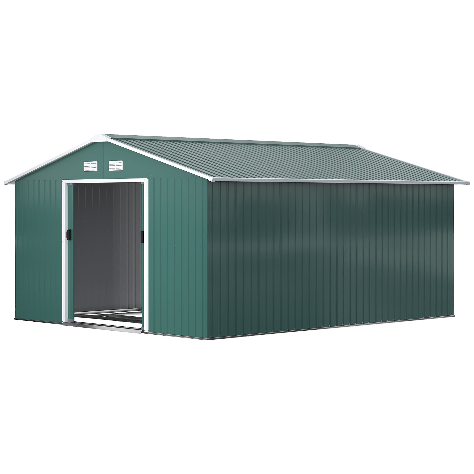 Outsunny Casetta da Giardino con Tetto Inclinato, 2 Ingressi e Prese d'Aria, Capanno Attrezzi in Acciaio Zincato, 213x130x172 cm, Grigio | Aosom Italy