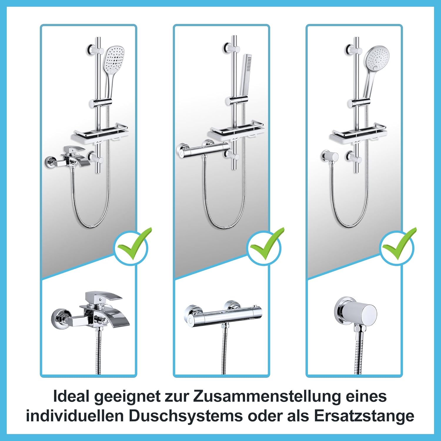 Görbach Barre de Douche 70cm en Acier Inoxydable, Chromé avec Support Pommeau de Douche et Support de Douche Muraux Réglable Variables - 6