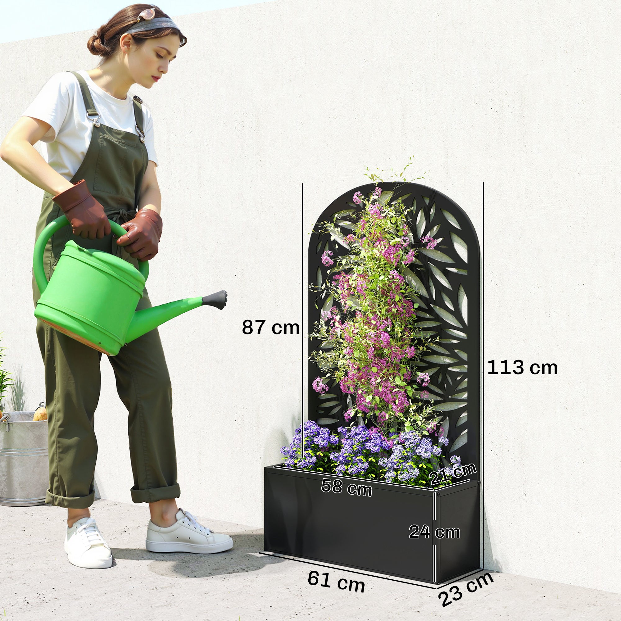Jardinière surélevée en métal avec treillis, à fixer au mur ou à poser, avec brise-vue. - 4