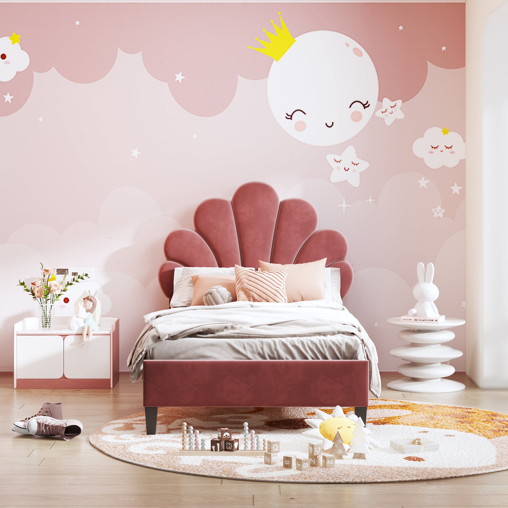 Lit Simple 90x200 Cm Avec Tête De Lit Princesse Papillon En Velours Rose - Cadre Stable Avec Sommier à Lattes, Pour Enfant Et Ado - 11