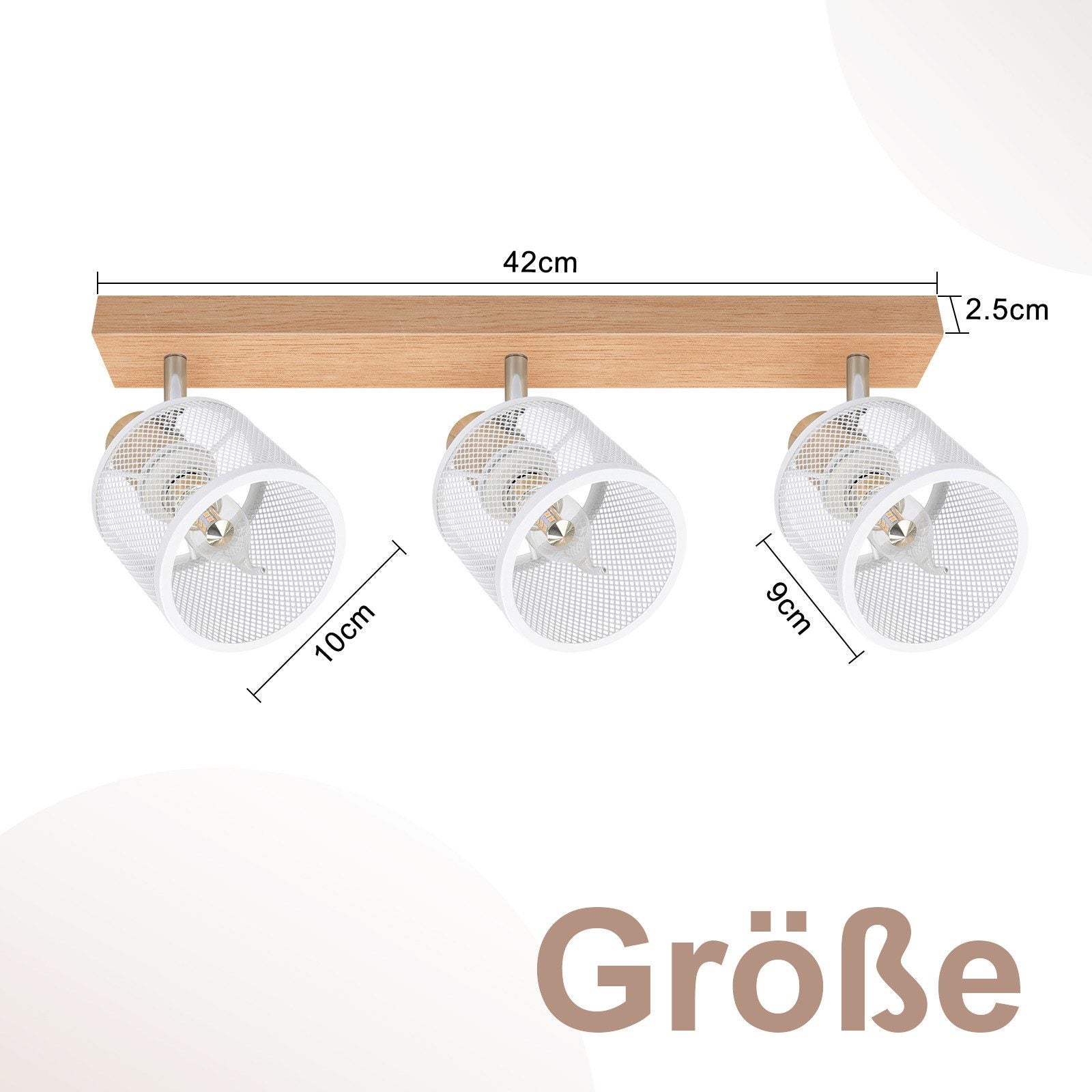 NETTLIFE Faretto da soffitto, Plafoniera 3 faretti effetto legno bianco, E14 plafoniera orientabile 350° max 25 W moderna per soggiorno - 6