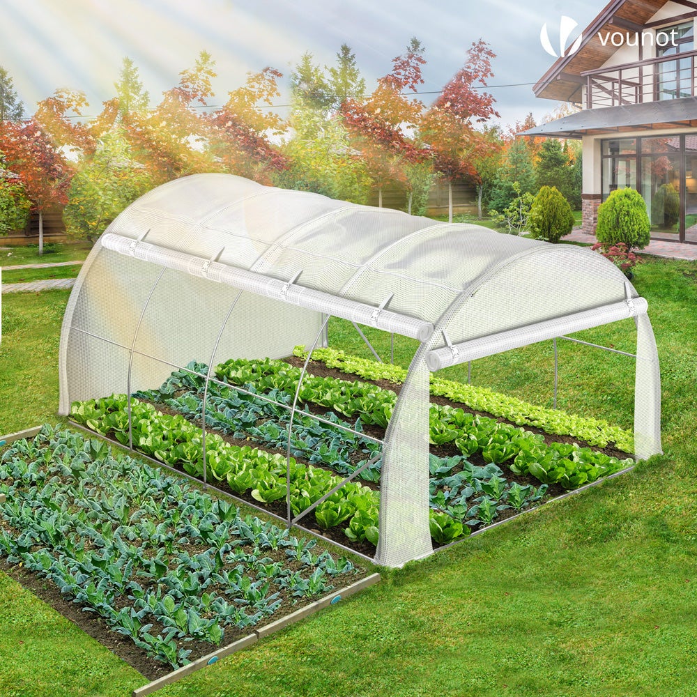 Serre de jardin tunnel Toute Saison 12m² - fenêtres et portes latérales zippées enroulables, barre anti-tempête - VOUNOT® - 3