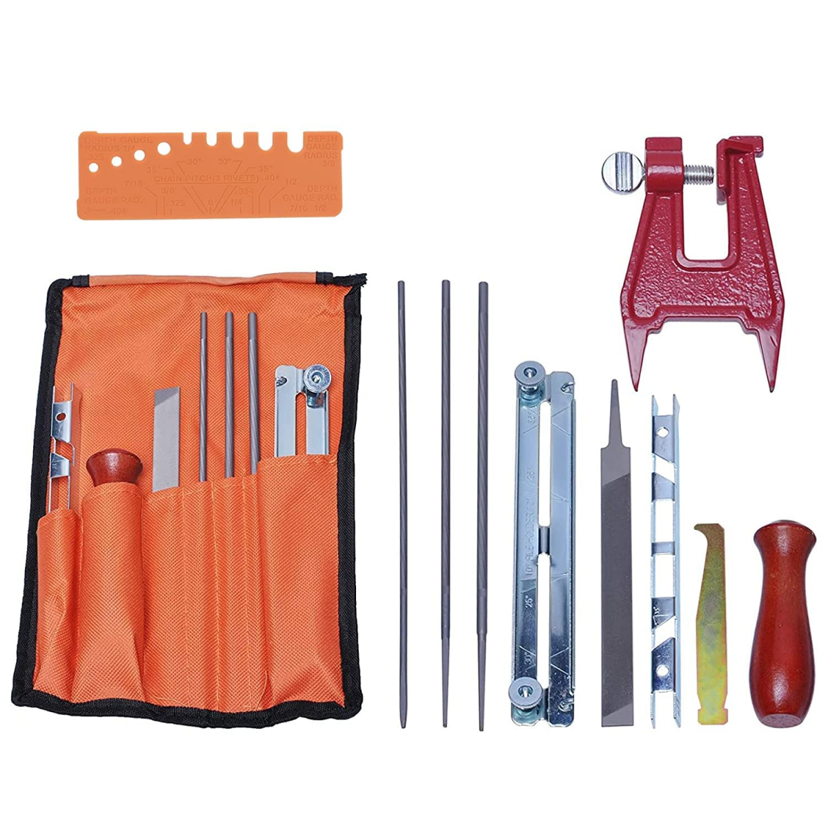 Kit universal de ascuțire a drujbei, set de pile pentru sârmă cu pile, mânere din lemn, indicator de adâncime