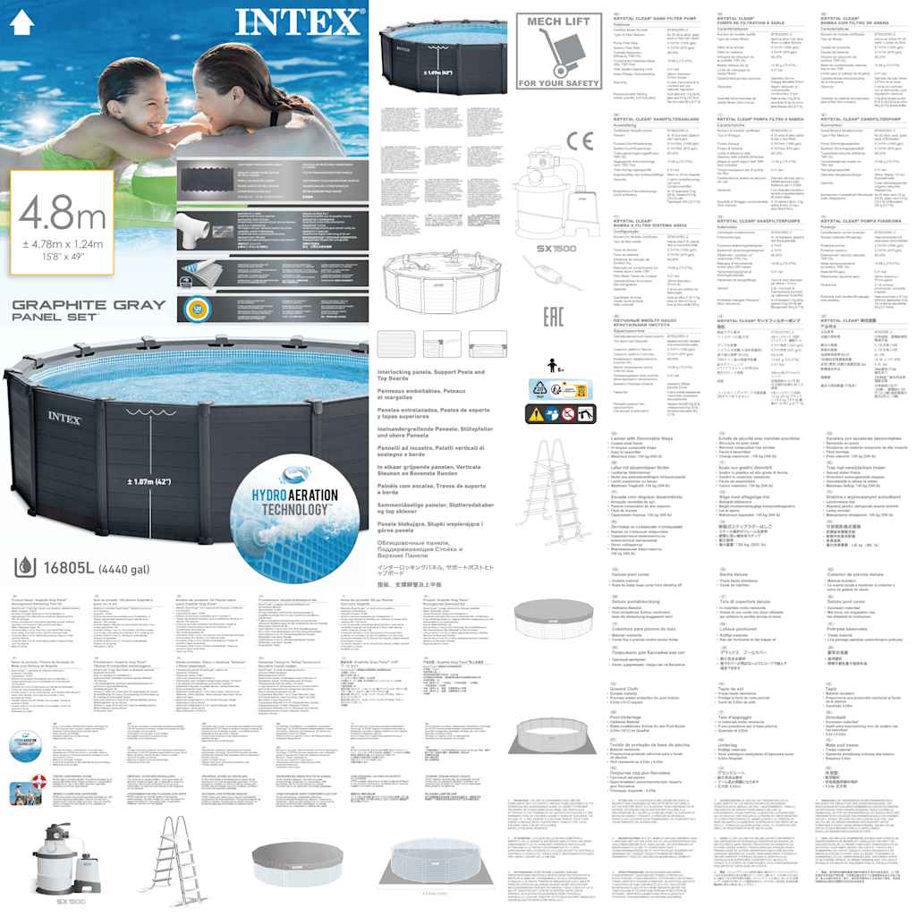 Ensemble de piscine hors sol Graphite Gray Panel 478x124 cm INTEX - 9
