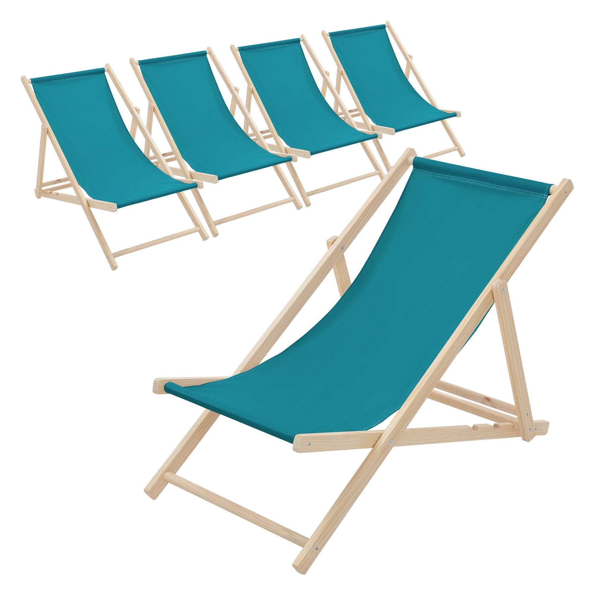ECD Germany 5x składany leżak drewniany niebieski benzynowy 3 pozycje odchylenia do 120 kg leżak ogrodowy relaksacyjny plażowy składany na taras ogród