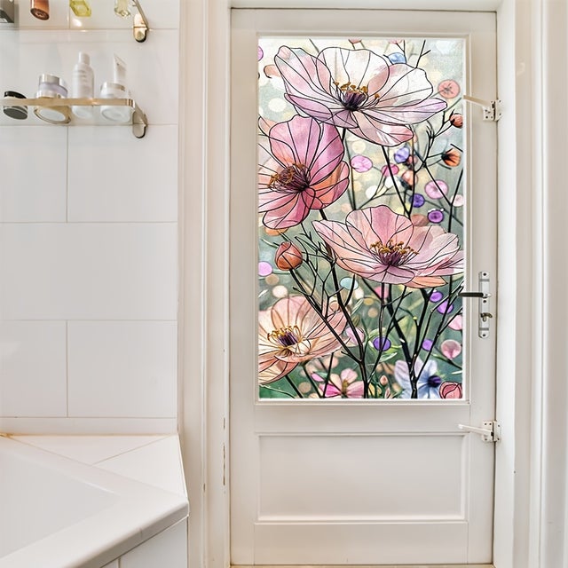 1 Adesivo floral vintage, película de PVC sem cola, adesivo antirreflexo, 45 x 100 cm