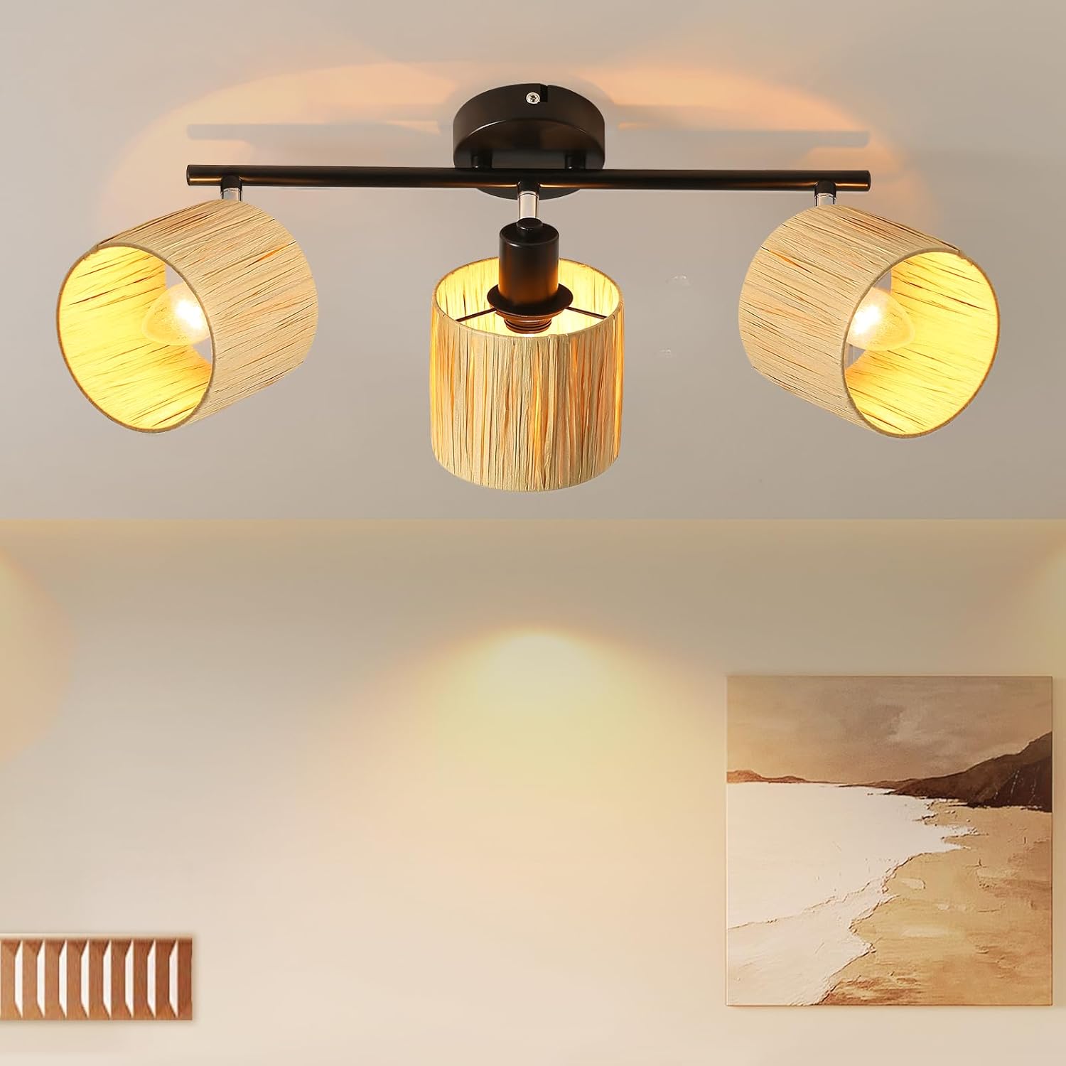 ZMH Reflektor sufitowy E14 z 3 punktami świetlnymi, naturalna czerń, papierowa lampa sufitowa do salonu