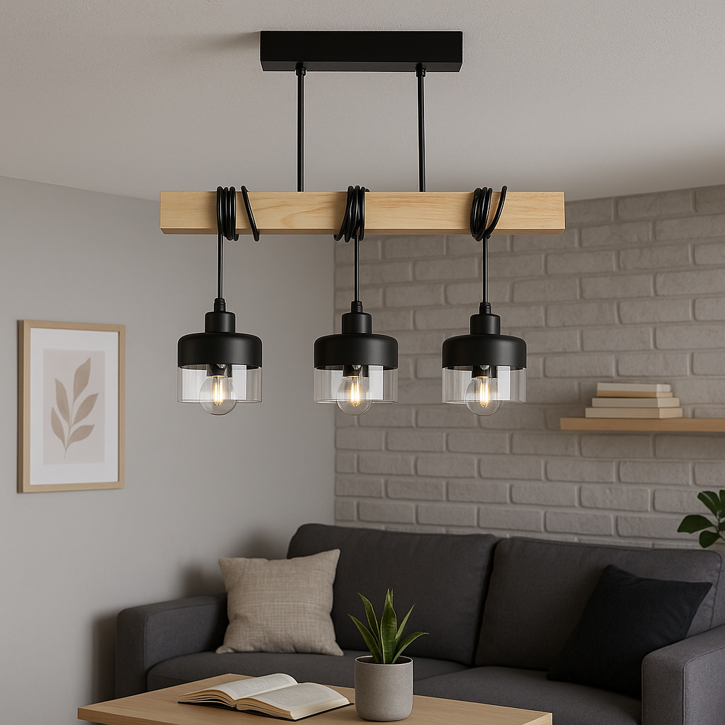 Lampa wisząca żyrandol Stark 3x E27 45 cm IP20 czarna stal drewno szkło MasterLED - 7