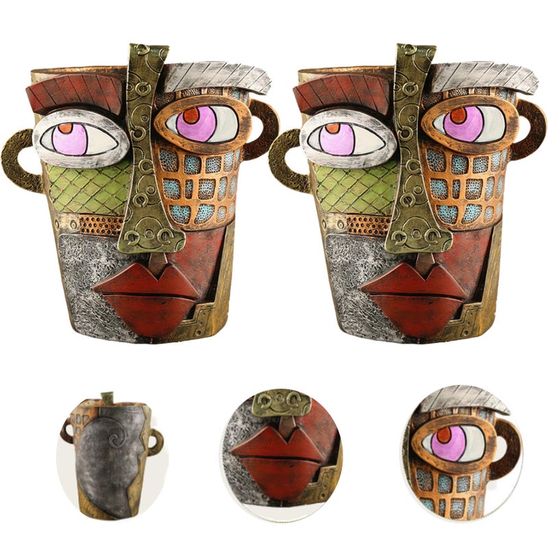 Zestaw doniczek z żywicy w kształcie ludzkiej głowy doniczki abstrakcyjne doniczki w kształcie ludzkiej głowy z uchwytami doniczki głowa ludzka B