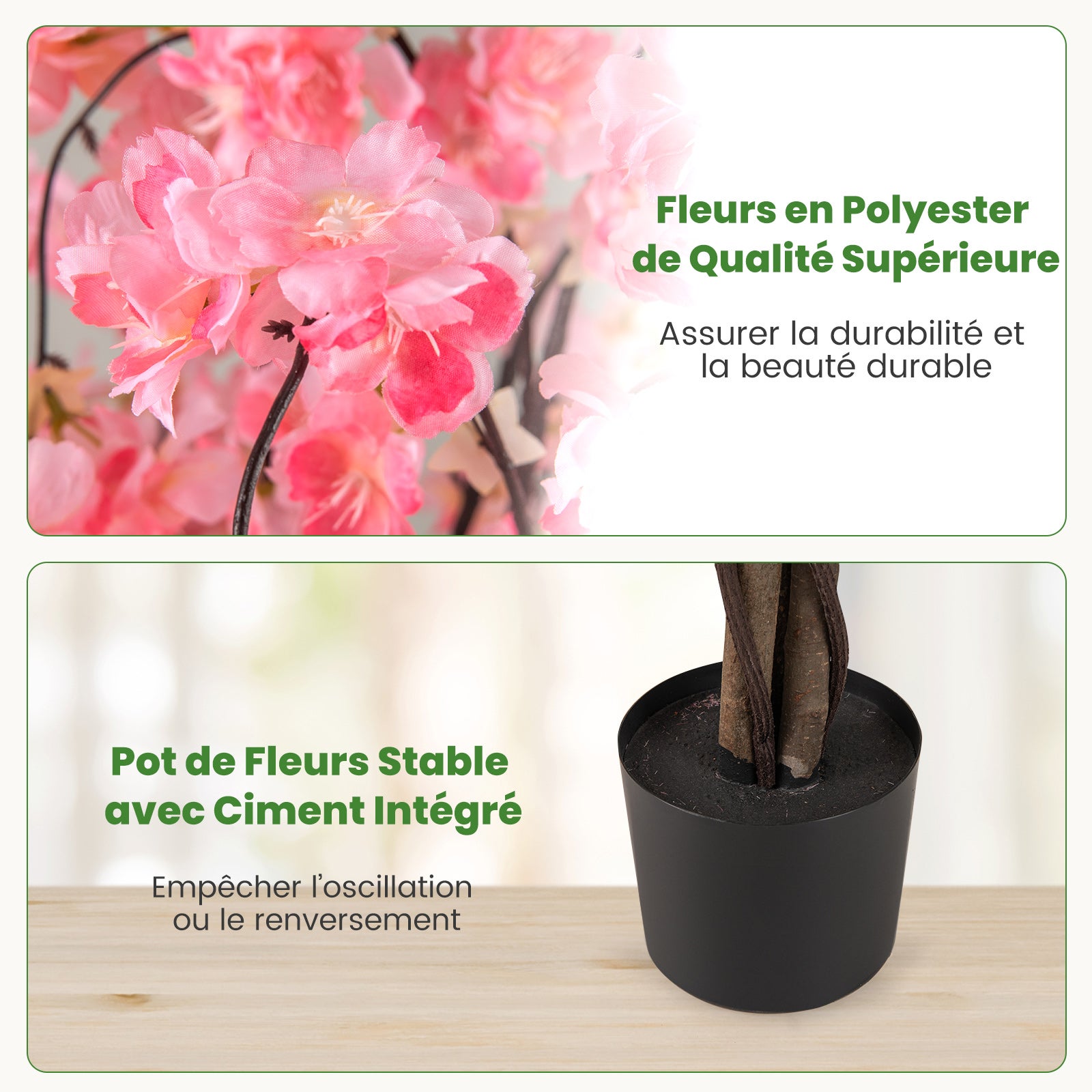 Albero di Ciliegio Artificiale 163 CM, Pianta Finta da Interno con Vaso in PP Riempito con Cemento, Fiori in Tessuto, Decorazione per Ufficio, Casa e - 8