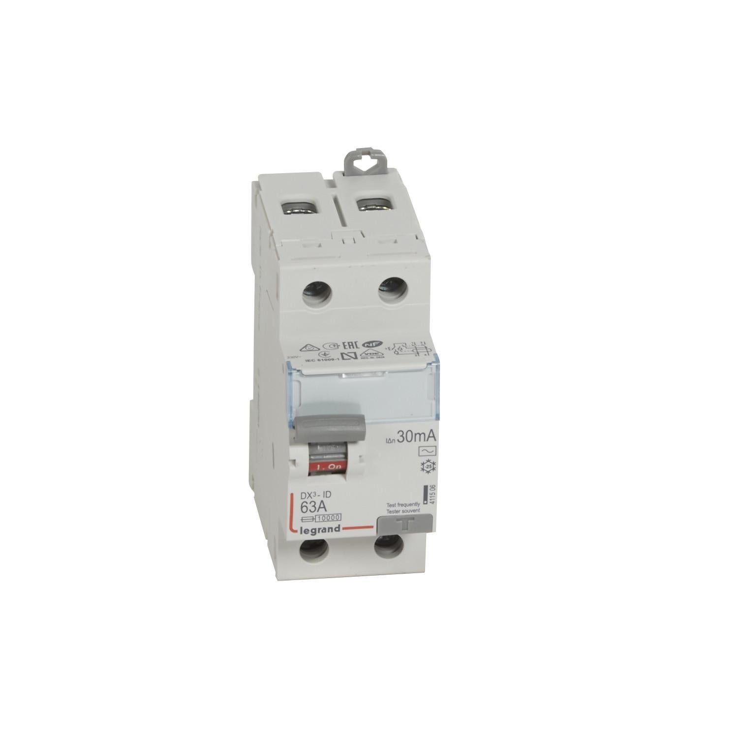 Wyłącznik różnicowoprądowy Legrand DX³-ID 2P 63A Typ AC 30mA szary