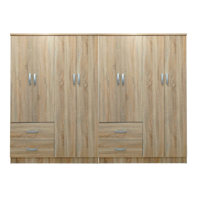 Armario Sonoma 241x42x181 cm | 8 Puertas, 4 Cajones, Barra para Colgar y 8 Estantes | 2 Módulos Independientes | Melamina - 3