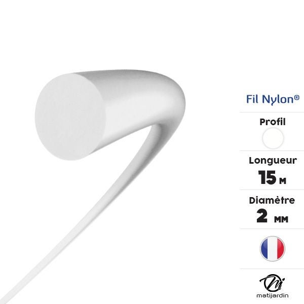 Fil nylon 2 mm x 15 m Rond Blanc Blister par 2 - 3