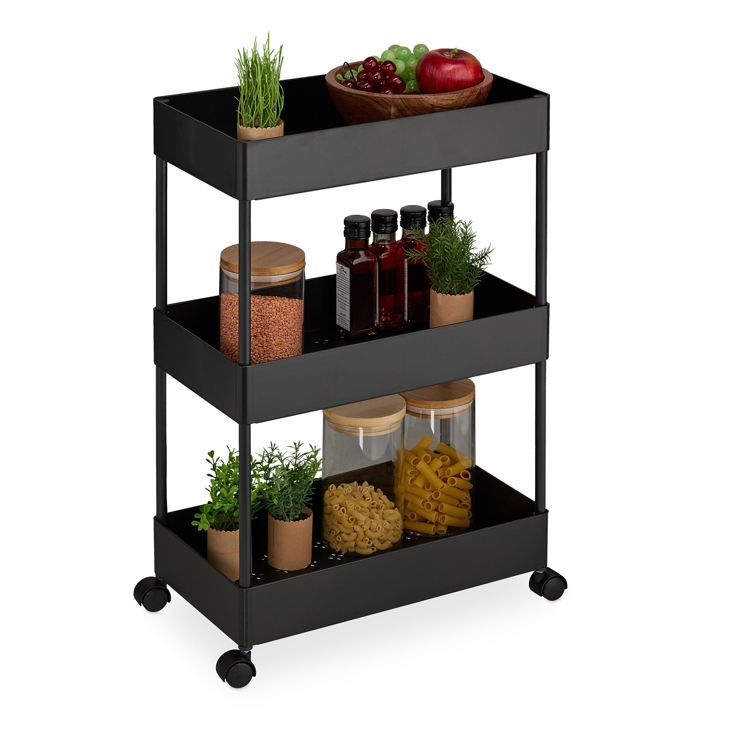 Carrello Da Cucina Relaxdays Con Ruote, 3 Ripiani, Bianco – 86x38x39 Cm, Con Gancio E Portabicchieri, Per Bagno E Ufficio - 3