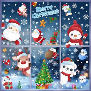 Adesivi natalizi per finestre - 9 fogli di adesivi bianchi con effetto stereoscopico, fiocchi di neve, Babbo Natale, renne per la decorazione degli in | Leroy Merlin