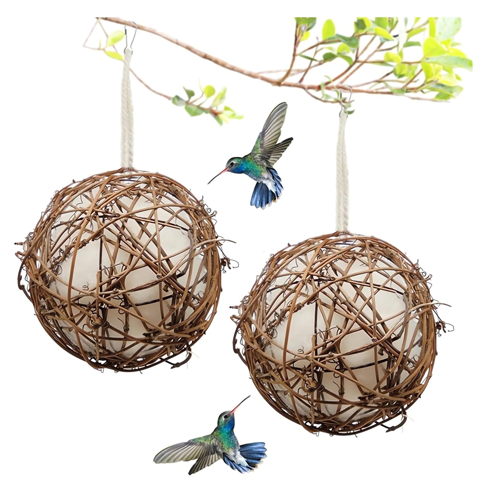 2 Nidos Para Pájaros Naturales - Casitas De Césped Tejido Para Colibríes Y Aves Pequeñas, Para Colgar En Jardín