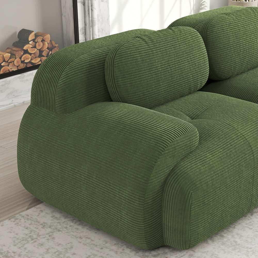 Canapé d’angle modulaire en velours côtelé avec assise ergonomique, accoudoirs larges, mousse haute densité 32D et design sans montage - 5