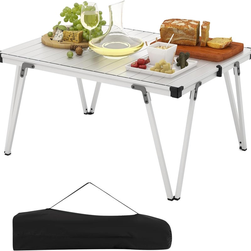 Stół kempingowy, stół piknikowy z wodoodpornym blatem, przenośny, uniwersalny stół outdoorowy z torbą do przenoszenia, 90 x 69 x 42 cm (srebrny)