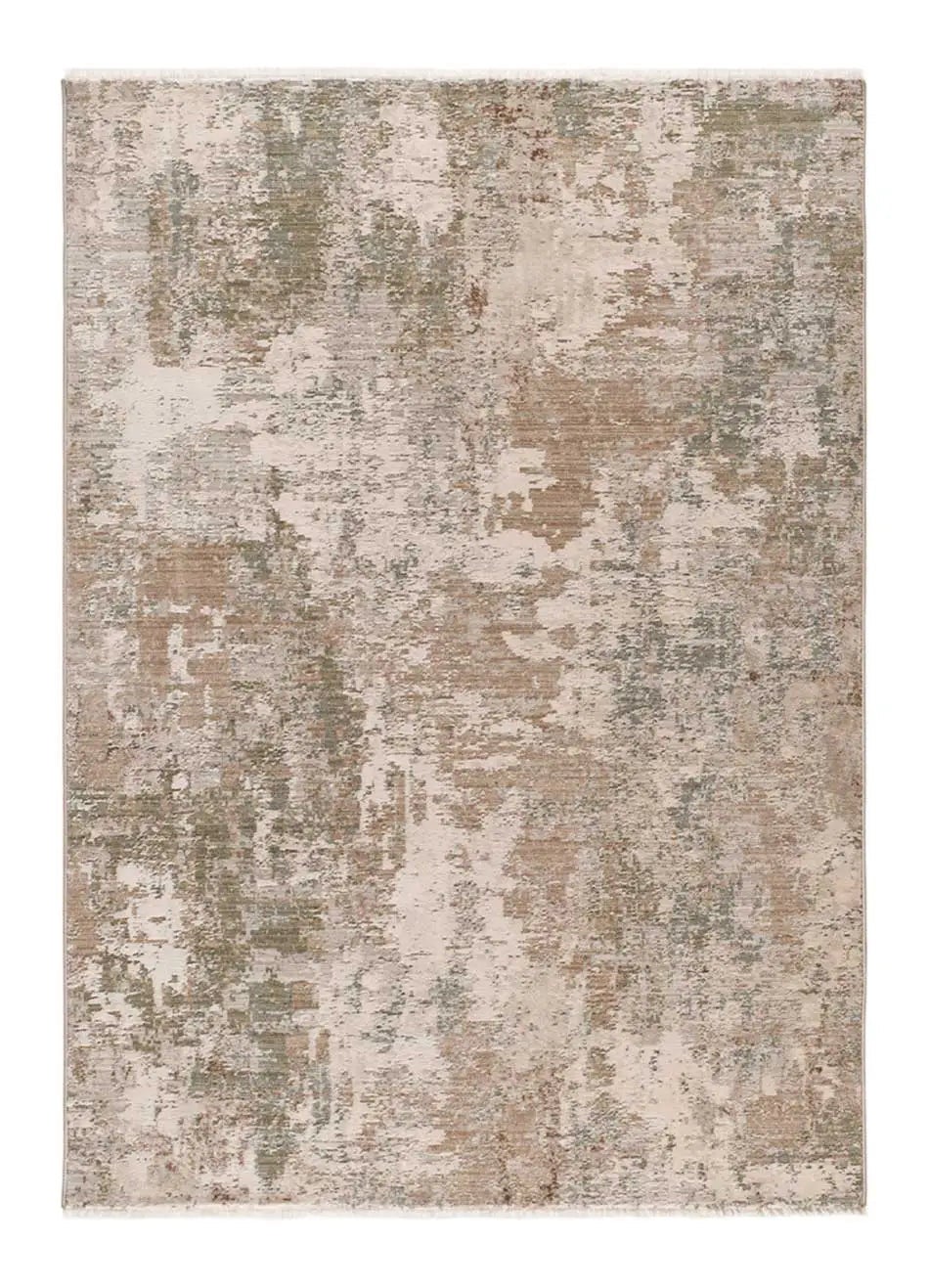 Tapis intérieur beige / vert rectangulaire l.200 x L.290 cm ONA abstrait avec franges - ATTICGO - 7