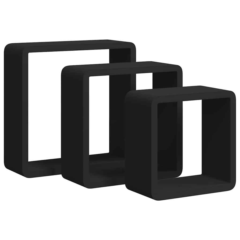 Lot de 3 étagères murales cubes - Fixation invisible - MDF - Noir ...