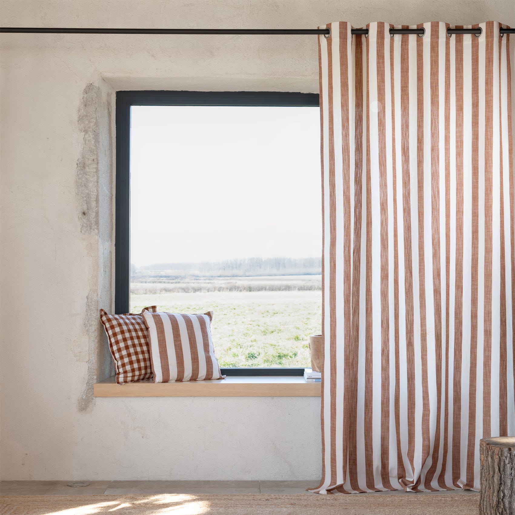 Rideau 100% coton larges rayures LOURMARIN - Terracotta - 140x260 cm ...