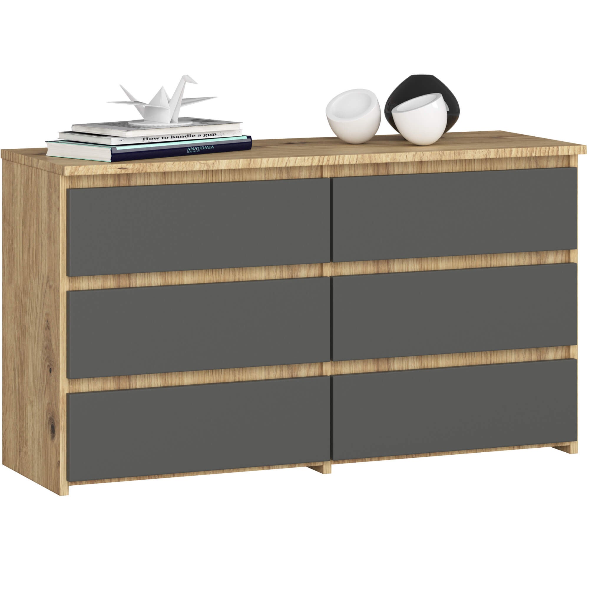 Komoda AKORD CL100 Dąb Artisan 100 cm 6 szuflad kolor Grafit Szary mat 100x35x57 cm