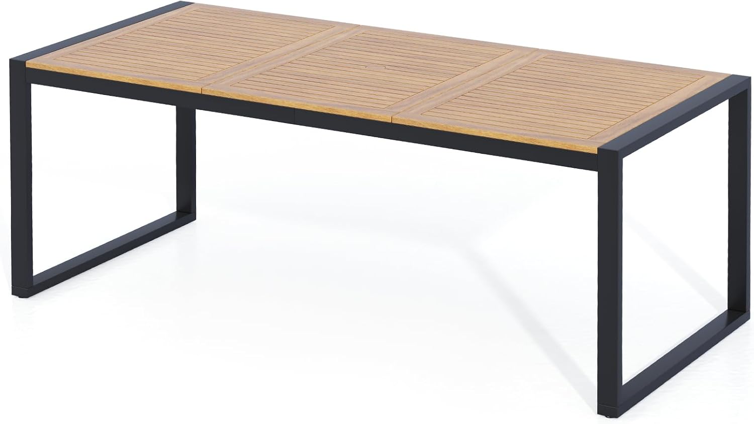 Stół Ogrodowy z Otworem na Parasol Ø 5 cm, Prostokątny Stół Ogrodowy z Drewna Akacjowego dla 8 Osób, 200 x 90 x 75 cm