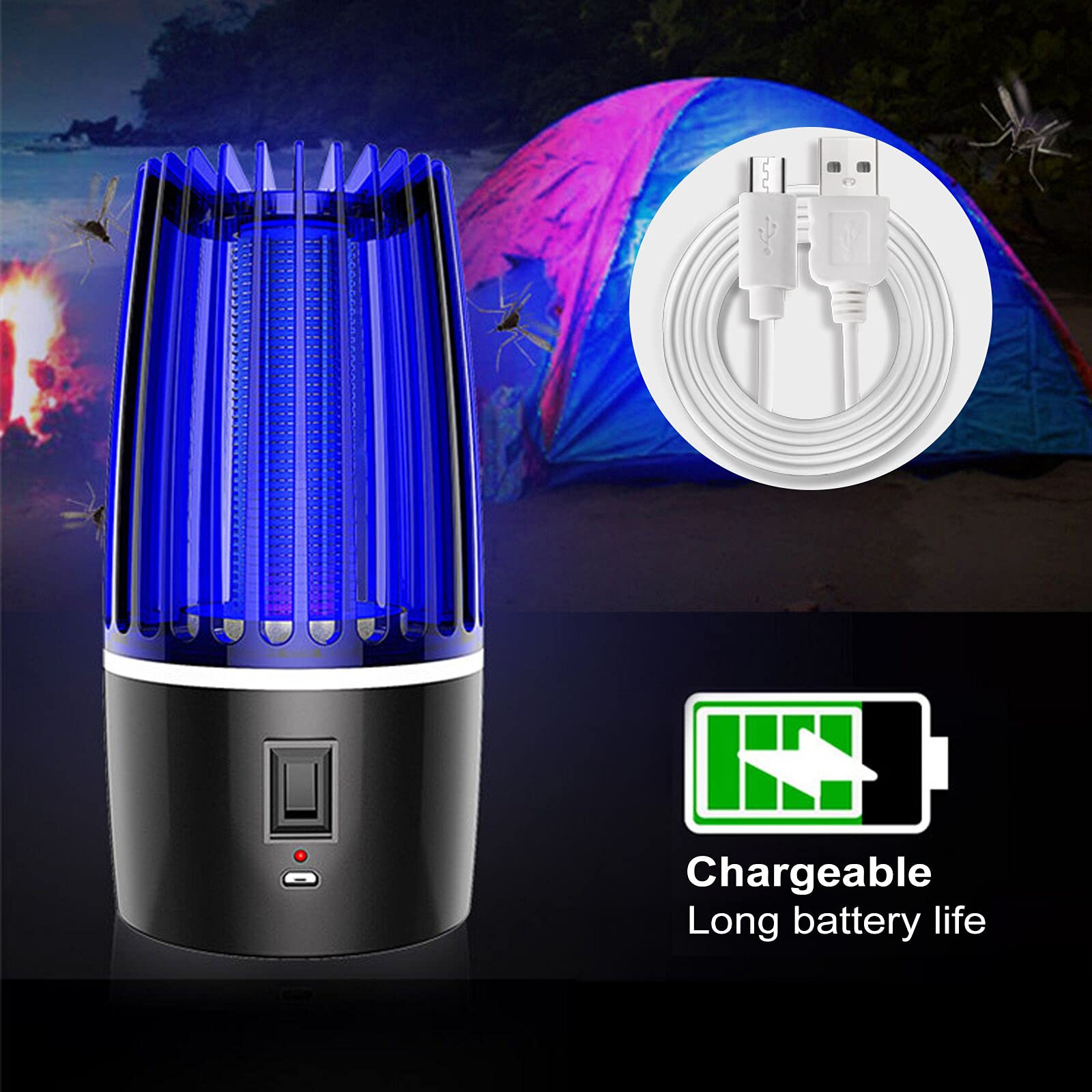 Lampada antizanzare, Lampada antizanzare UV a 360°, Lampada antizanzare elettrica 2 in 1 con Ricaricabile tramite USB - 7