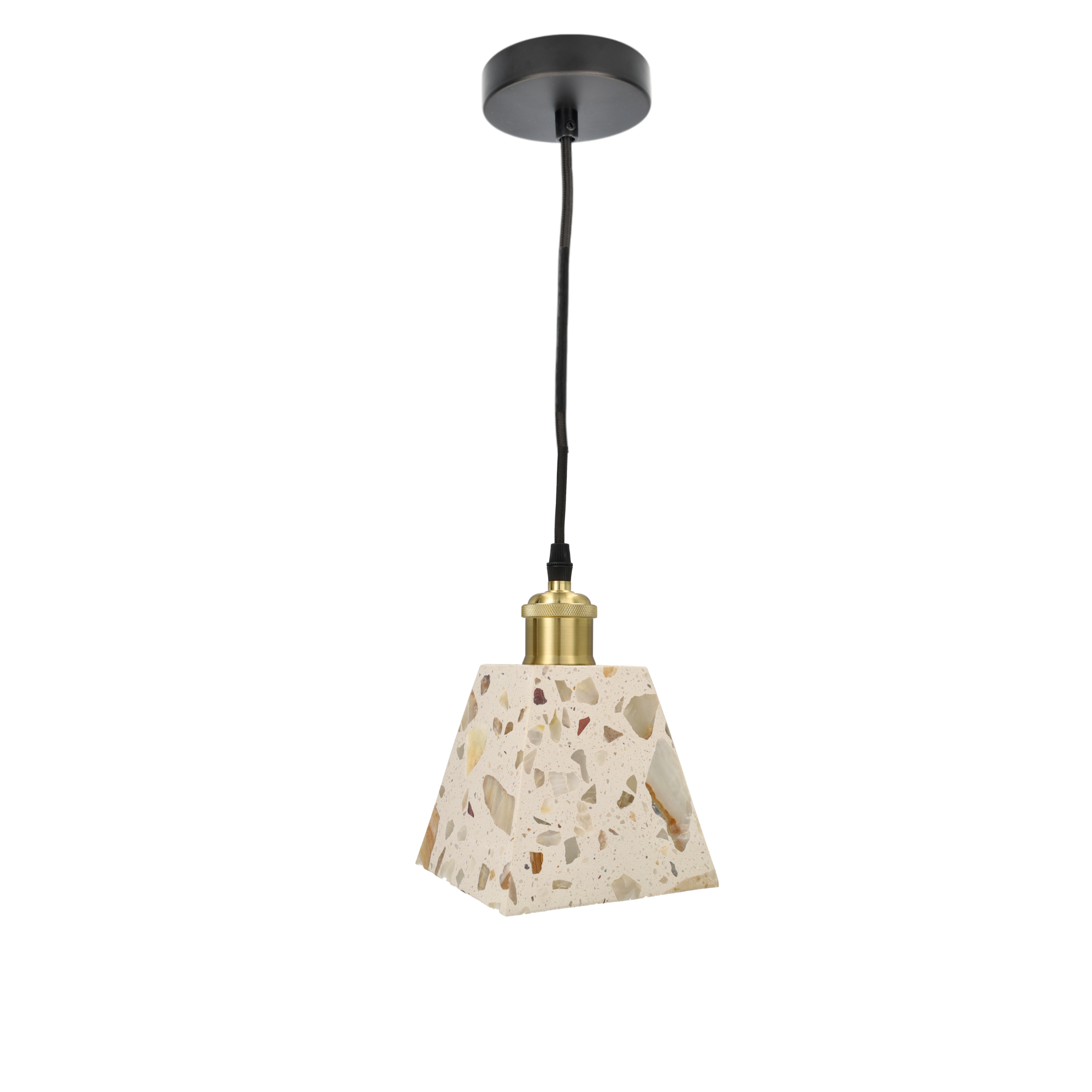 Lampa wisząca biały i złoty granit Ø15cm, kabel 1,5m do żarówki E27