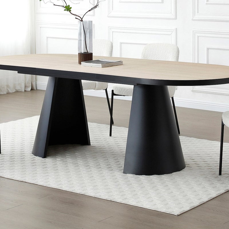 Stół do jadalni rozkładany dla 6 do 10 osób z MDF i metalu - Naturalny jasny i Czarny - KORIZEA