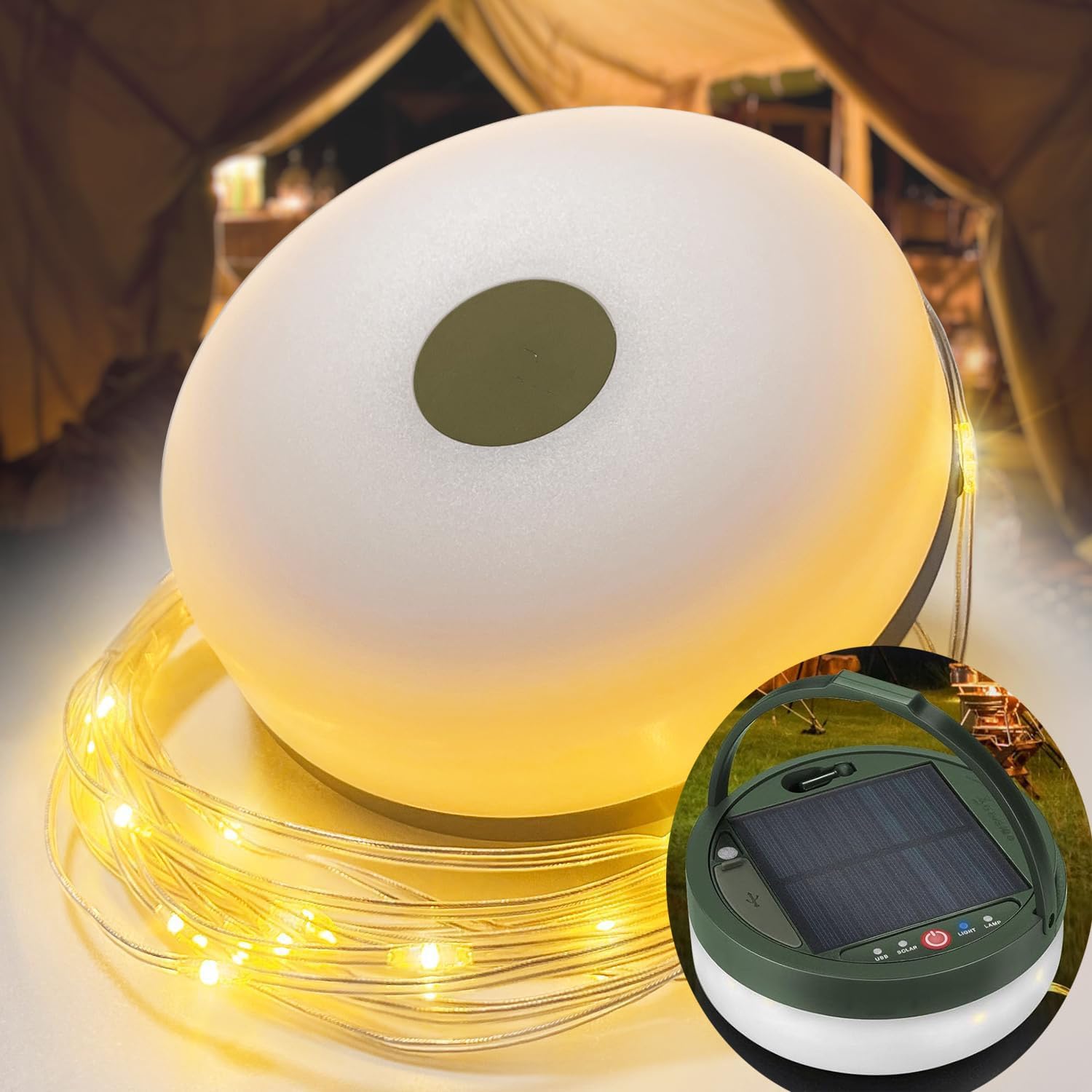 Wodoodporna, przenośna, zwijana lampa solarna, 3 w 1, kempingowa, 8 trybów oświetlenia, 12 m, zewnętrzna, solarna/ładowana przez USB, lampa namiotowa