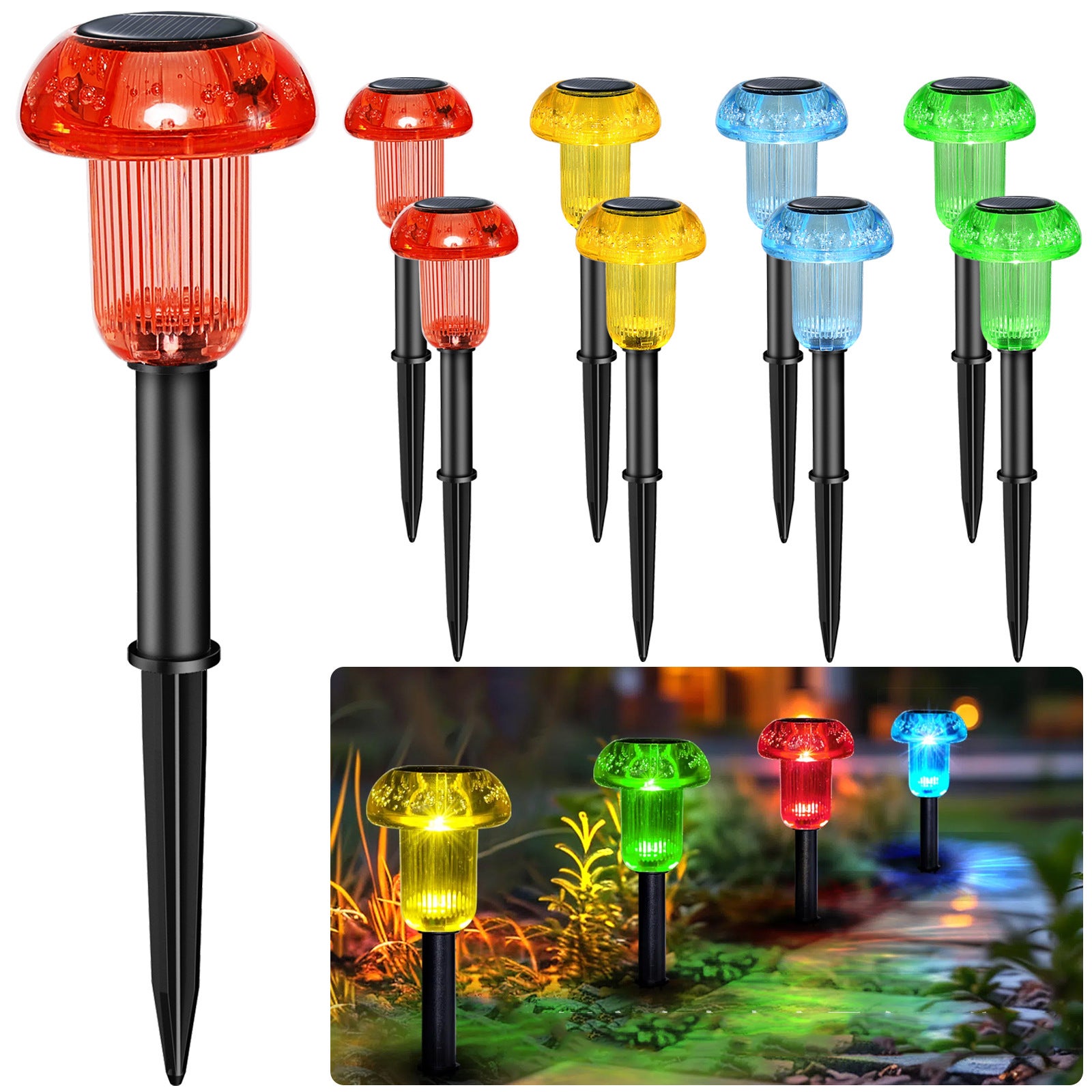 8 sztuk diodowych lamp zewnętrznych do trawnika i ogrodu, solarne lampy krajobrazowe, wielokolorowe