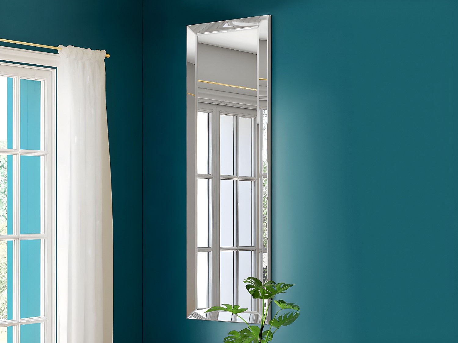 Lustro DARCY - drewno eukaliptusowe - 50 x 170 cm - Srebrne