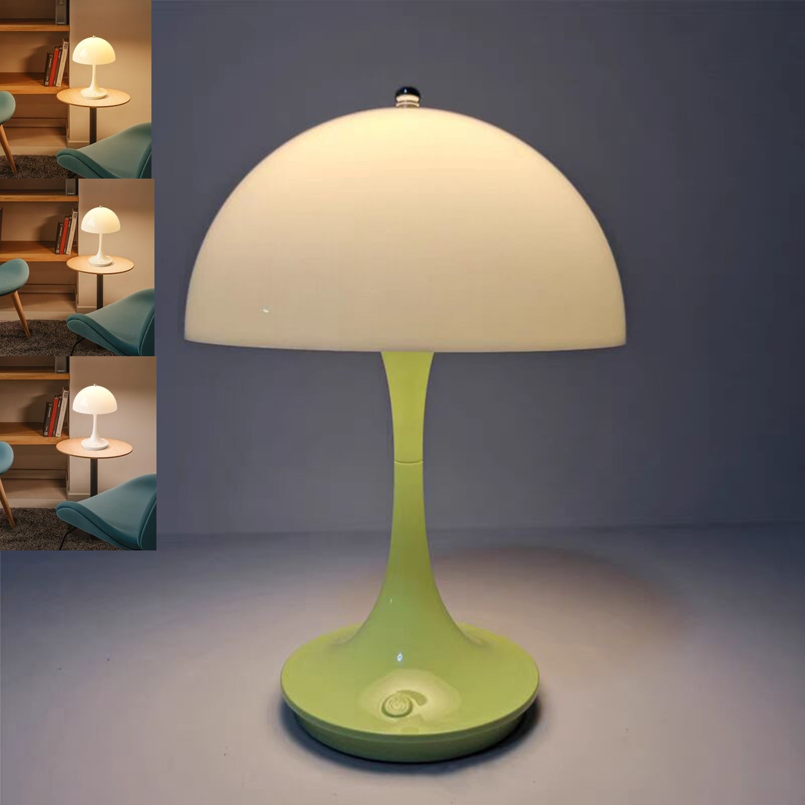 Grzybkowa lampa stołowa, ściemnialna lampka nocna z 3 kolorami, bezprzewodowa lampa stołowa grzybek z dotykowym przyciskiem (zielona)