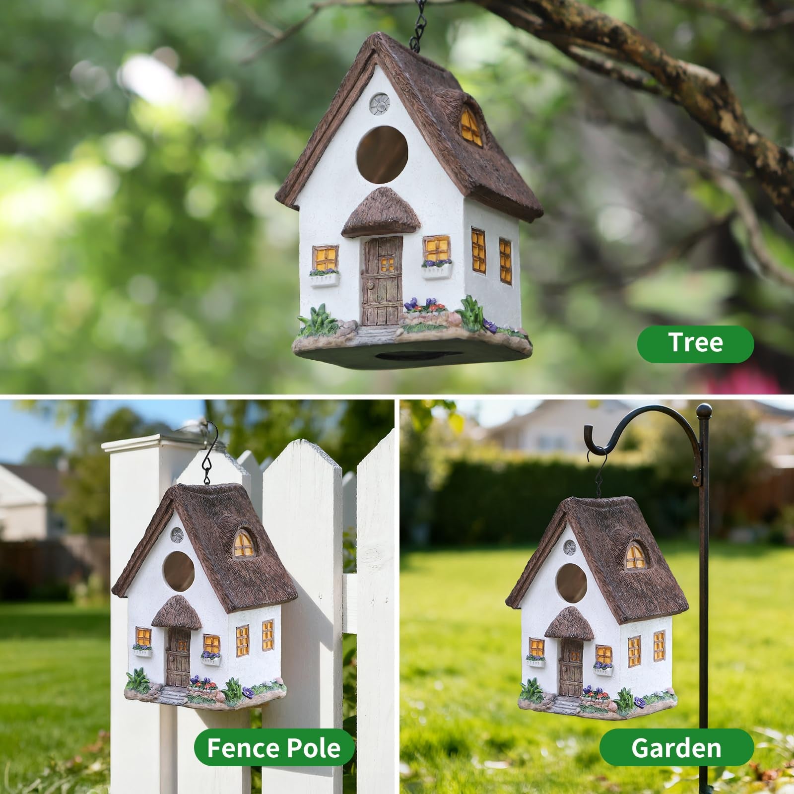 AULEDIO Casa para Aves, Suspensa e Impermeável, Abrigo Durável para Ninhos de Aves Silvestres em Jardins e Quintais (Branca) - 5