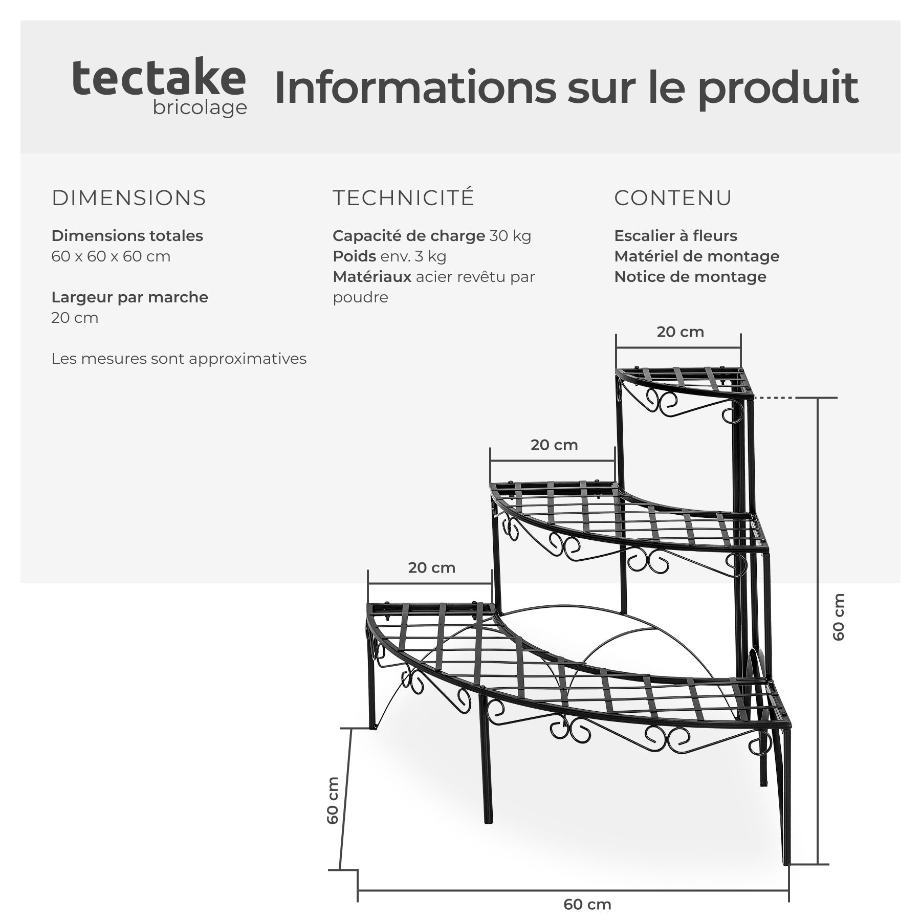 Etagère pour plantes angle 3 niveaux à 3 niveaux TECTAKE - 6