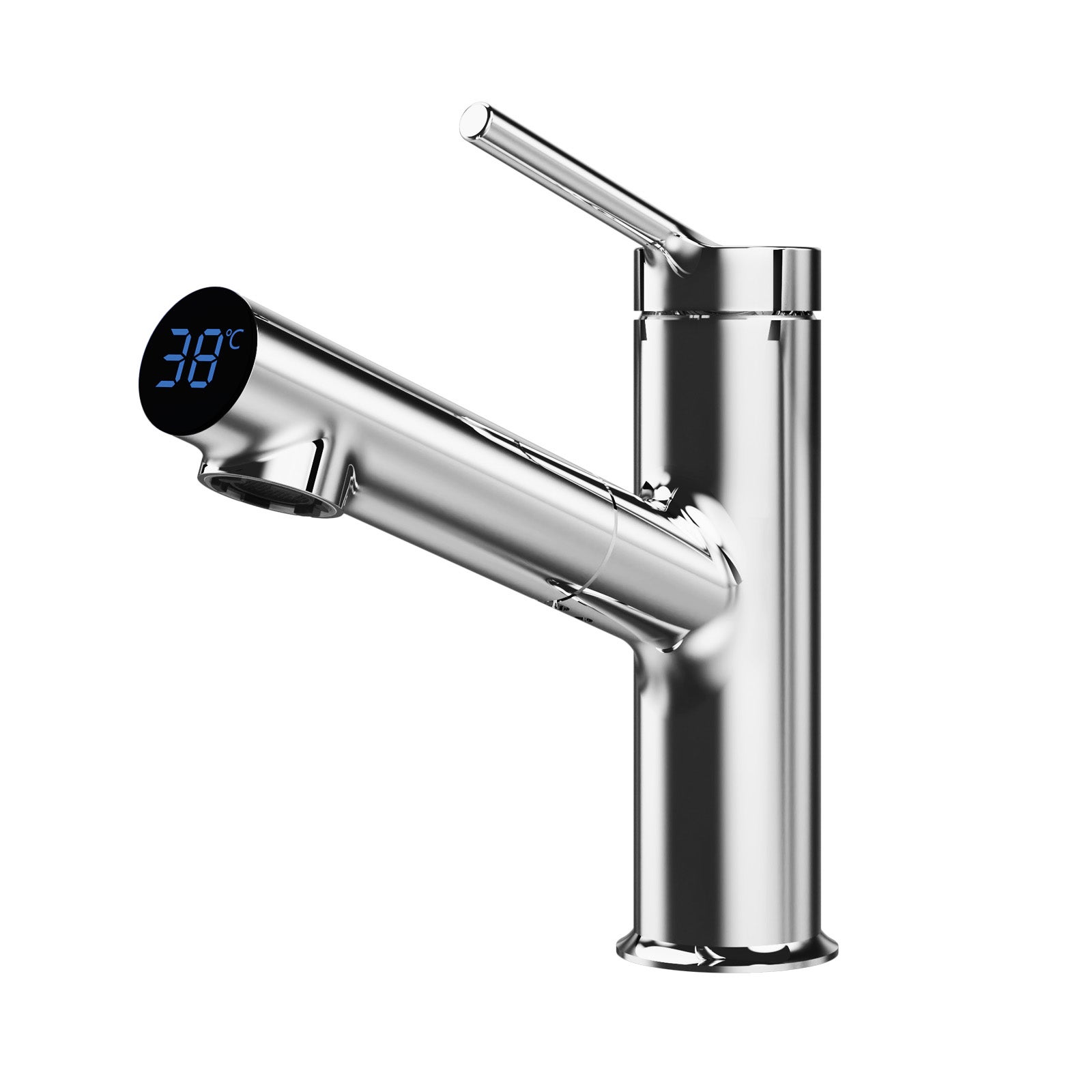 Rubinetto Cucina 3 In 1 Girevole A Cascata – Estrattile, Con Display LED Temperatura, Bianco, In Rame - 5