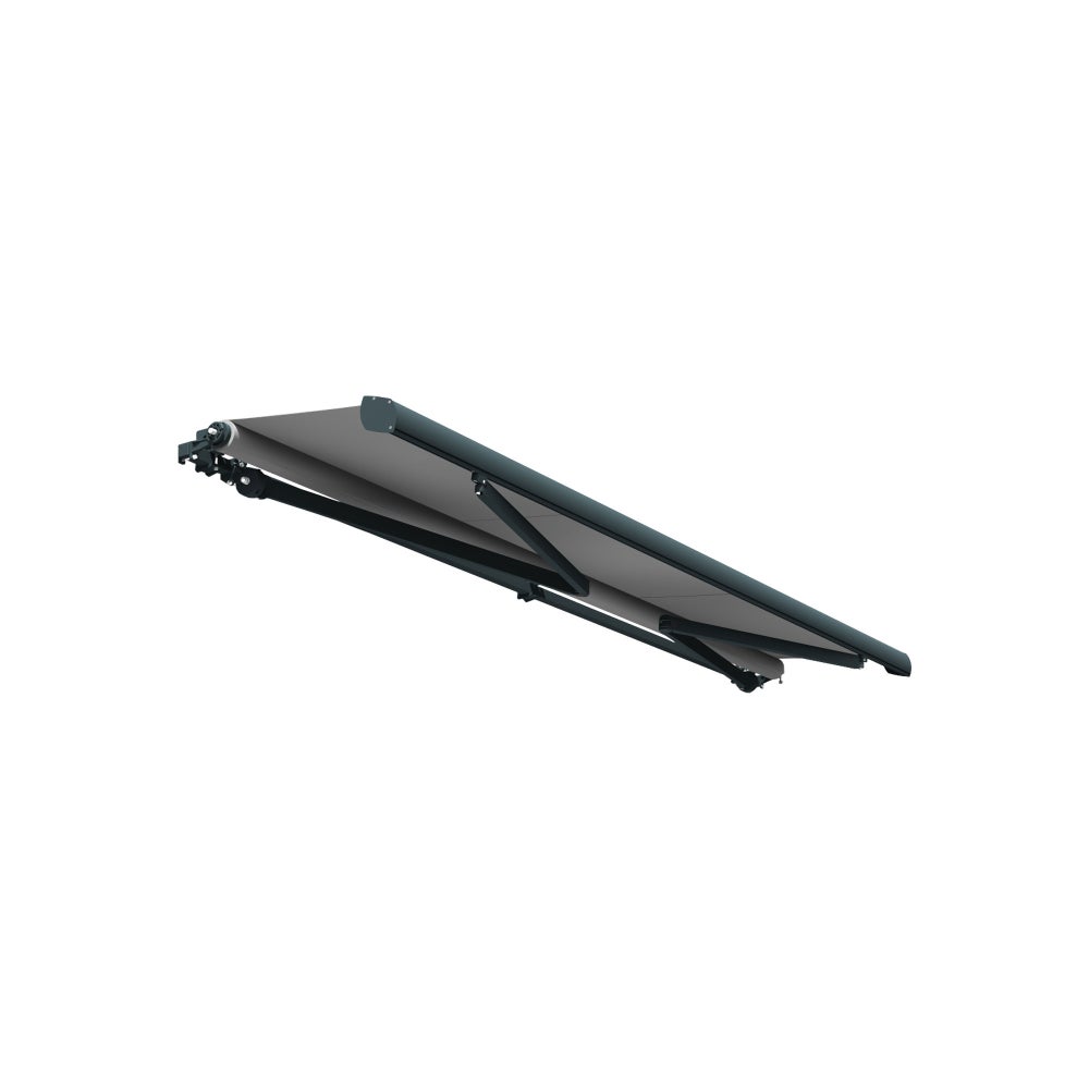 Store banne monobloc MEILE 5.98 x 3.50m (Manuel - Toile : Gris clair - Armature : Gris anthracite) - 2
