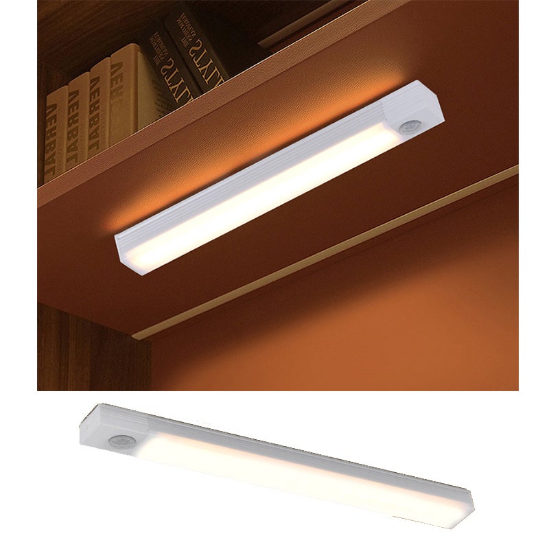 Biała muszla ciepłe światło 40 CM lampka do szafki z czujnikiem ruchu, długa lampa ładowalna