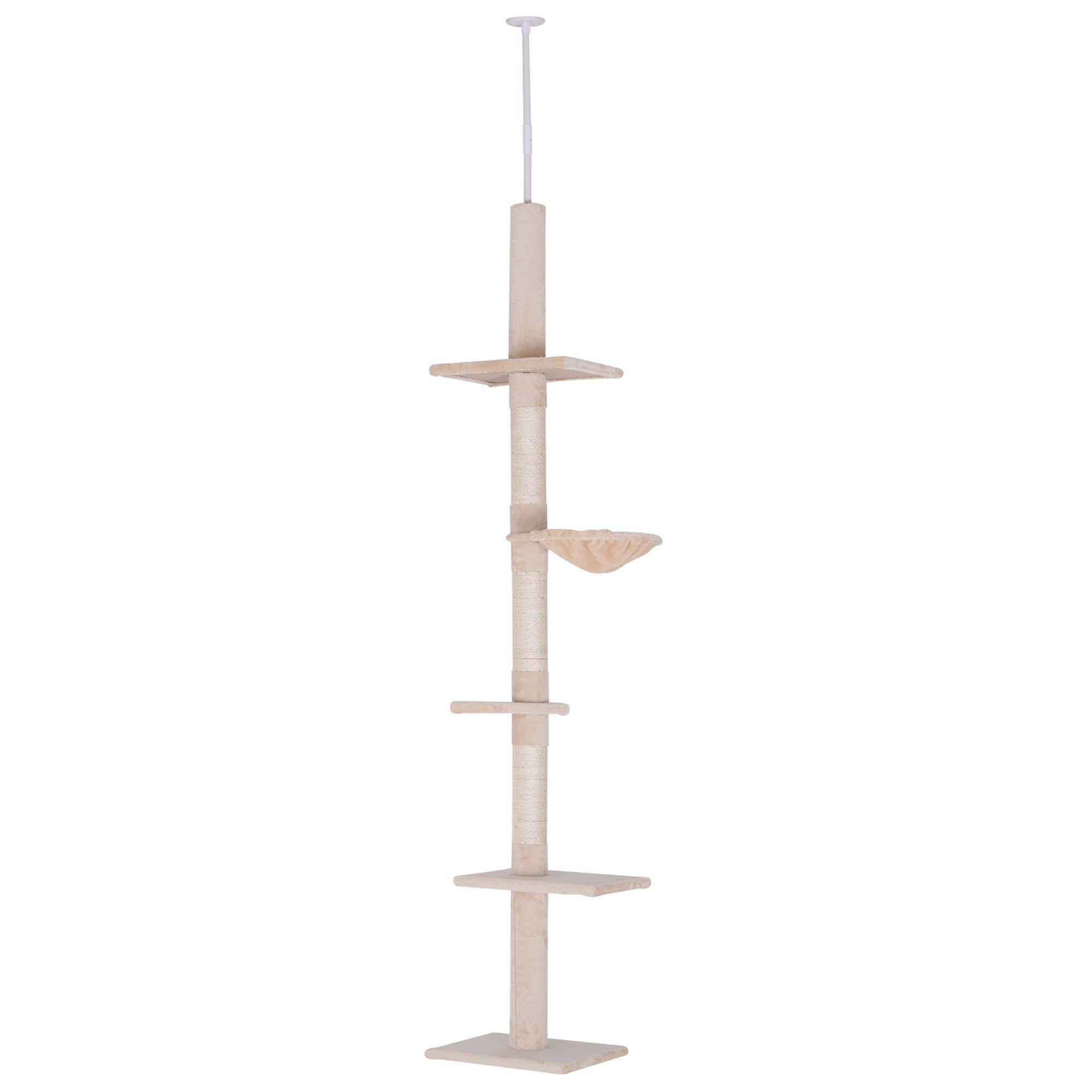Tavan zgarietor inalt, H230-260 cm, brad de catarare reglabil pe inaltime pentru pisici, grajd, bej, placaj, 40 x 34 x 260 cm