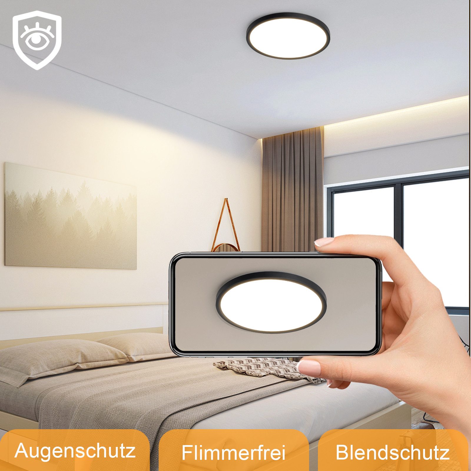 NETTLIFE Plafón LED Baño IP44 Ø22cm Negro, Lámpara de Techo Ultraplana 18W 3000K Blanco Cálido, Diseño de Rombo para Pasillo Cocina Dormitorio - 3