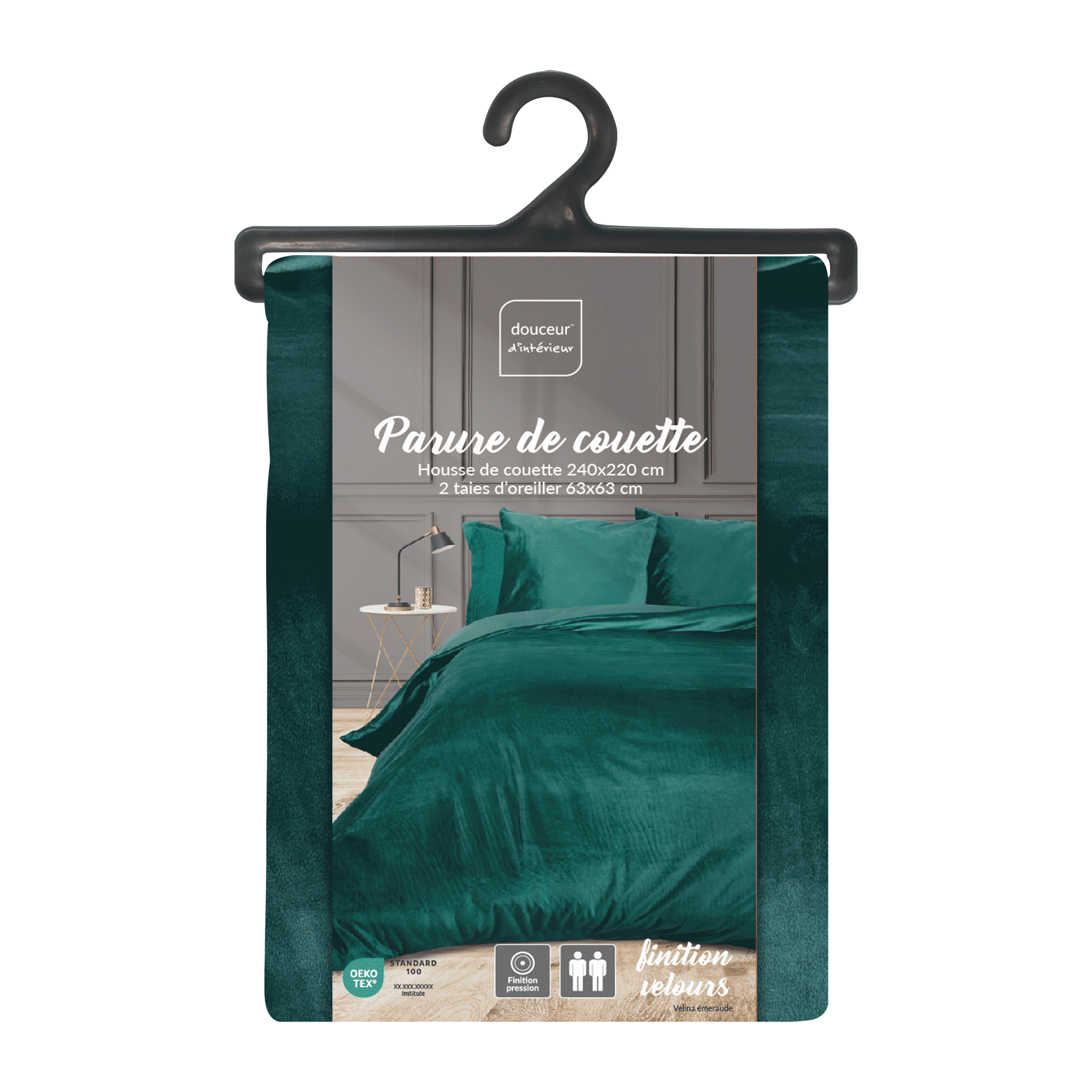 Housse de couette 240 x 220 cm velours uni Velina Emeraude - 4
