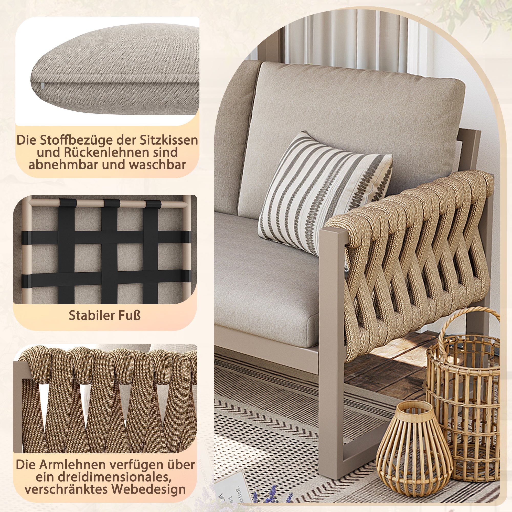 Salon bas de jardin en Métal Beige 6 personnes - 8