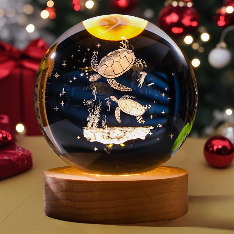 Veilleuse 3D en cristal de tortue lumineuse de 6 cm, avec base colorée et câble USB, décorations de bureau, cadeaux d'anniversaire - 3