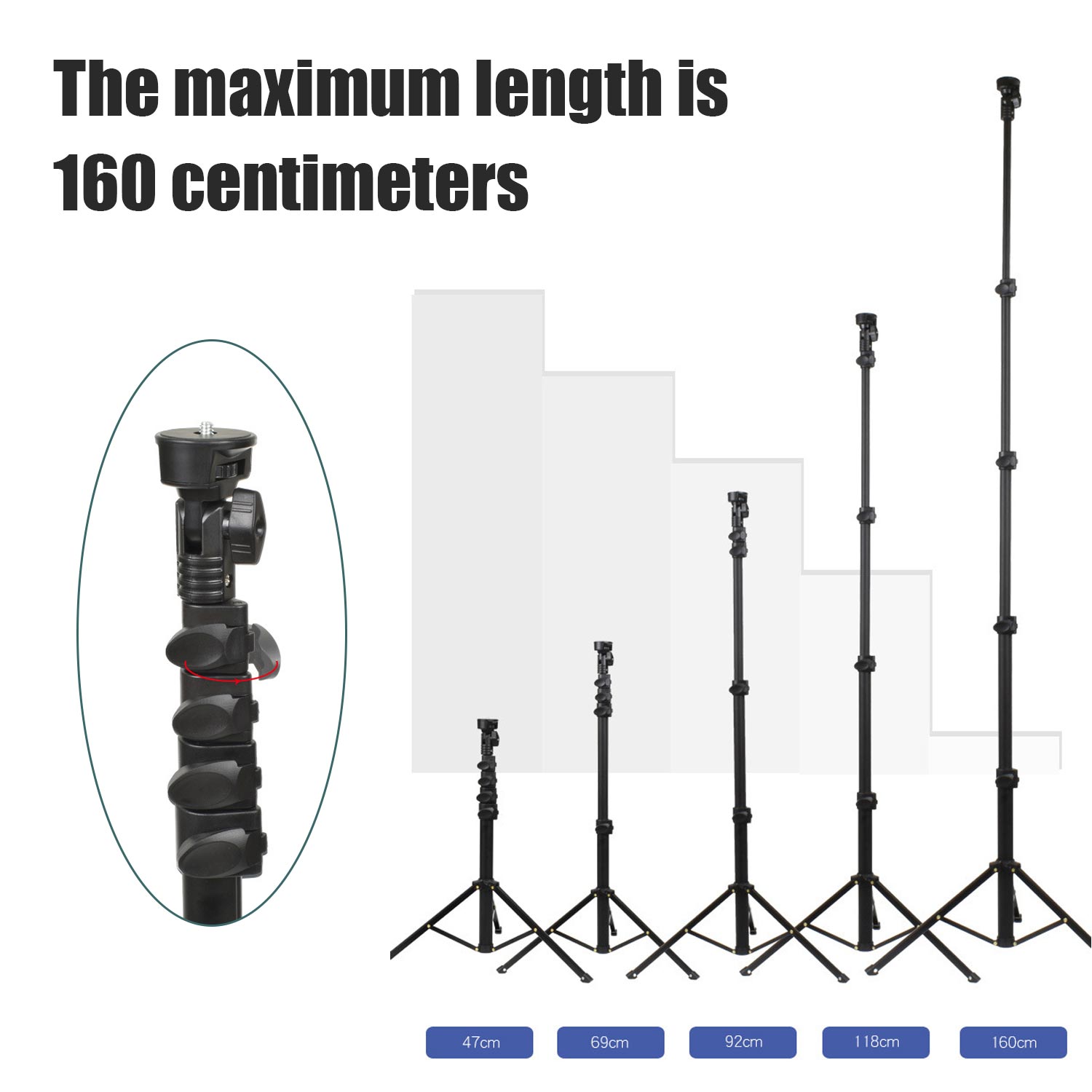 Trépied Pivo 160cm Léger - Compatible Smartphone/Appareil Photo - Support Universel